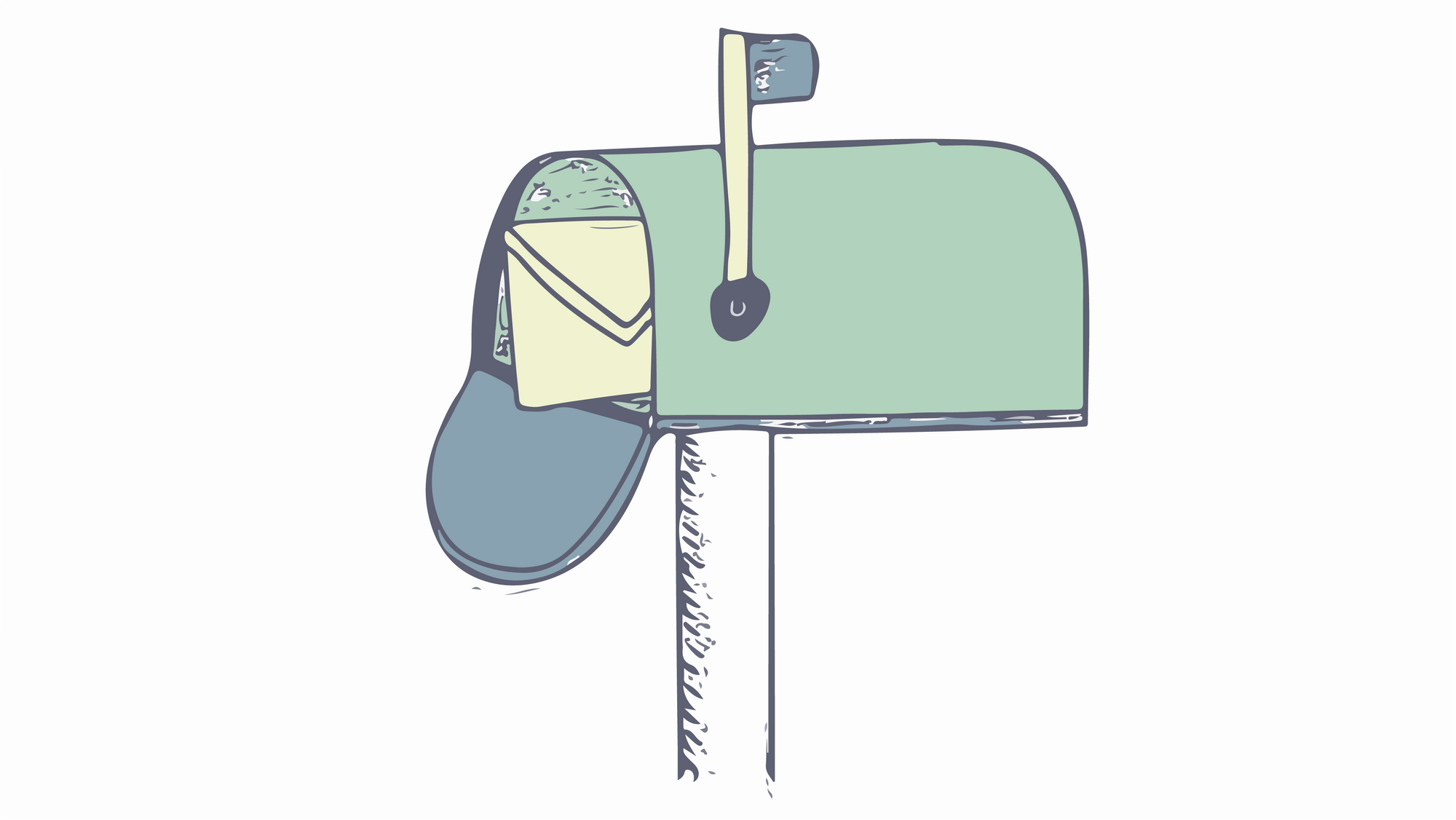 A drawing of a mailbox with a letter inside