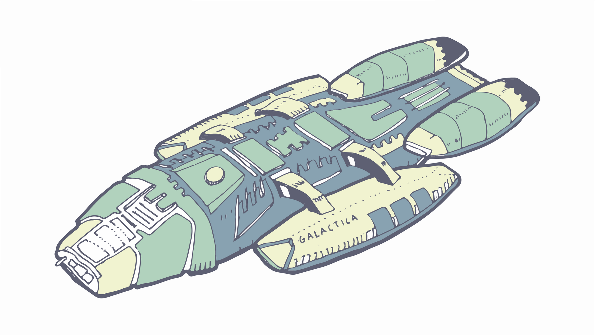 drawing of the Battlestar Galactica ship