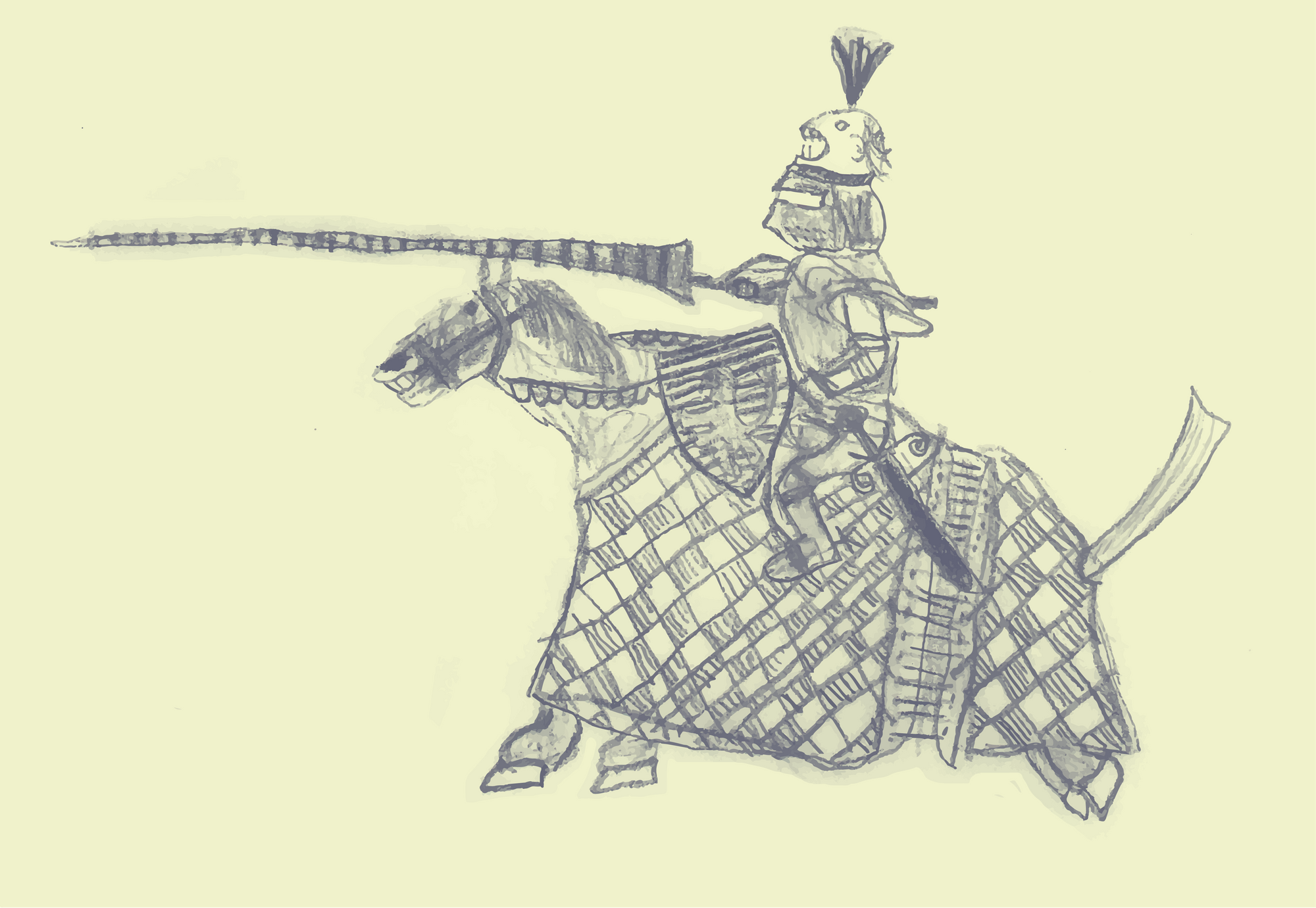 drawing of a jousting knight on horseback